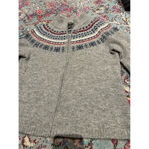 Great Northwest Lambswool Fair‎ Isle Full Zip Cardigan Sweater Gray Large